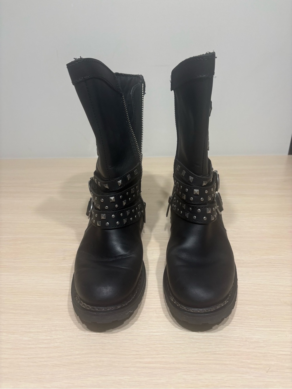 Harley-Davidson Black Leather Studded Strap Moto Boots